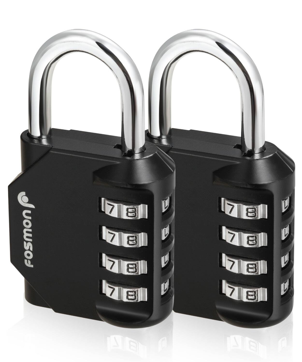 Front. Fosmon - 2 Pack Locker Lock, 4 Digit Padlock Combination Lock for Locker, Easy-to-Set Combo Lock for Gym Lock Box School - Black.