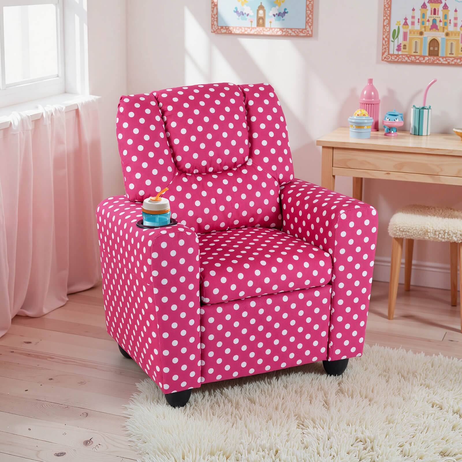 Alt View 1. Costway - Costway Kids Recliner with Cup Holder with Adjustable Backrest & Footrest for Boys & Girls - Pink.