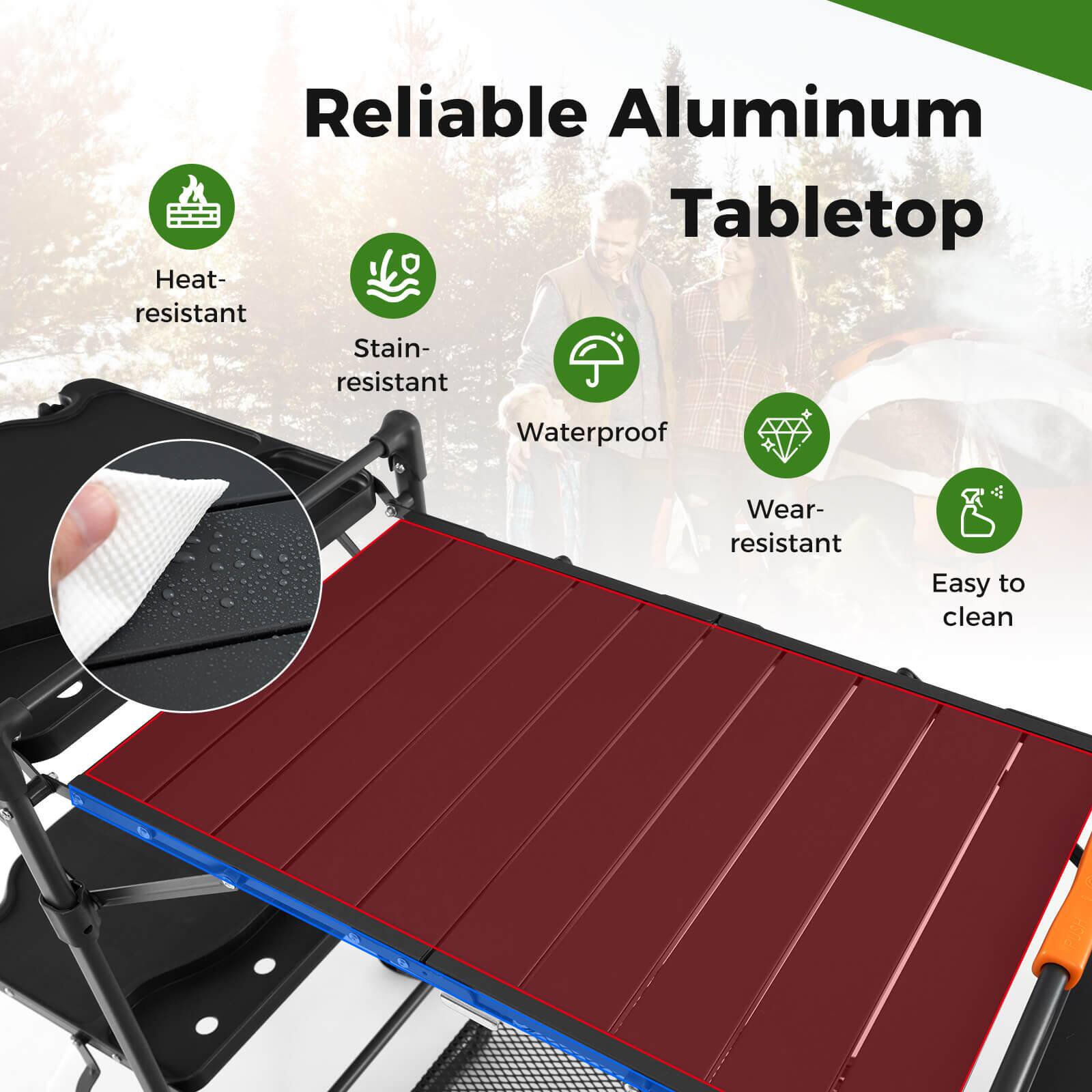 Reliable Aluminum Tabletop: Heat-resistant, Stain-resistant, Waterproof, Wear-resistant, Easy to clean.