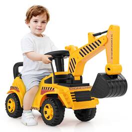 Gymax - Kids Ride on Excavator w/ Adjustable Shovel Anti-Tipping Block Engine Sound - Yellow, Black