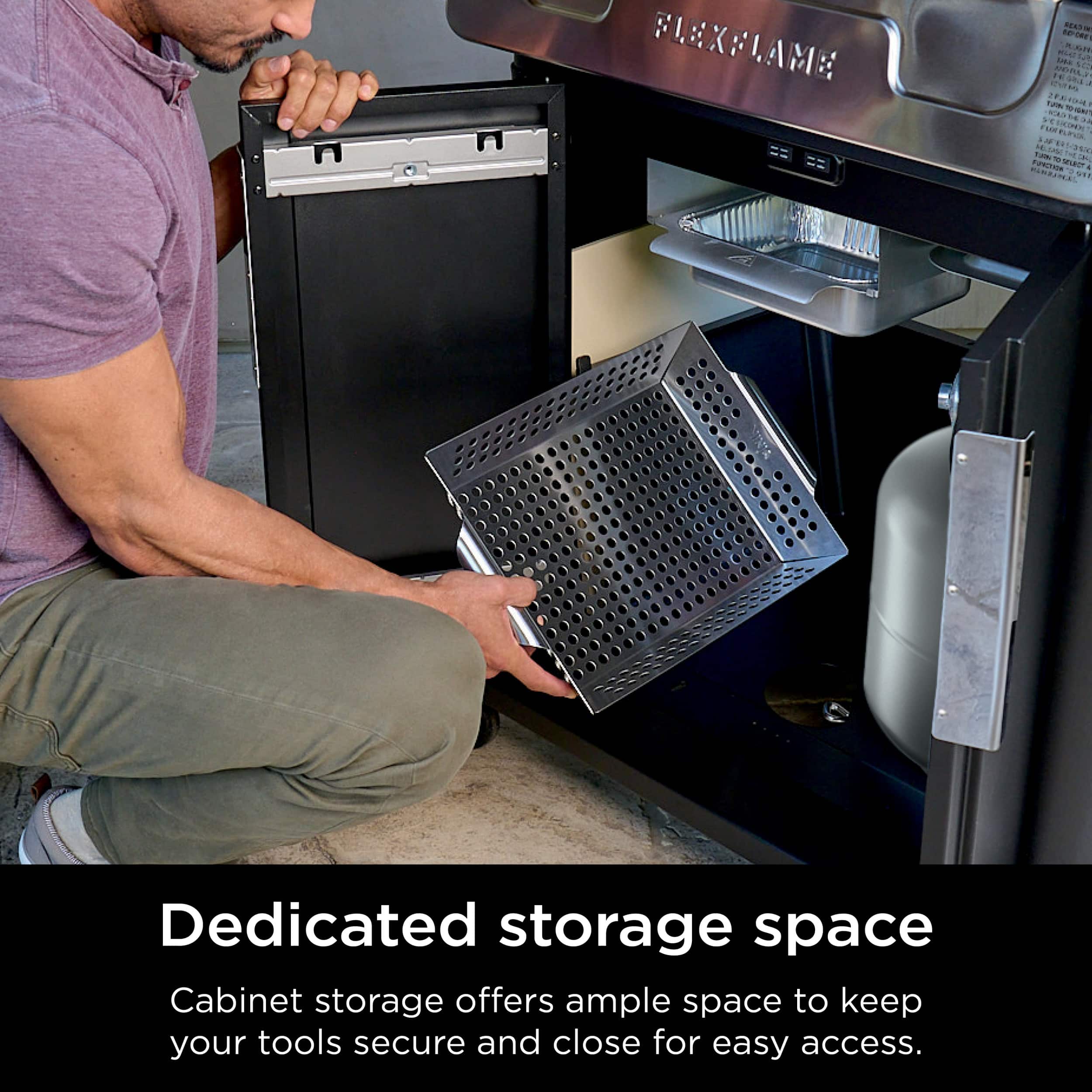Dedicated storage space Cabinet storage offers ample space to keep your tools secure and close for easy access.