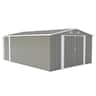 Mondawe - 10×14 FT Outdoor Storage Shed with 3 Lockable Doors,4 Air Vents & Sloped Roof - Light Gray