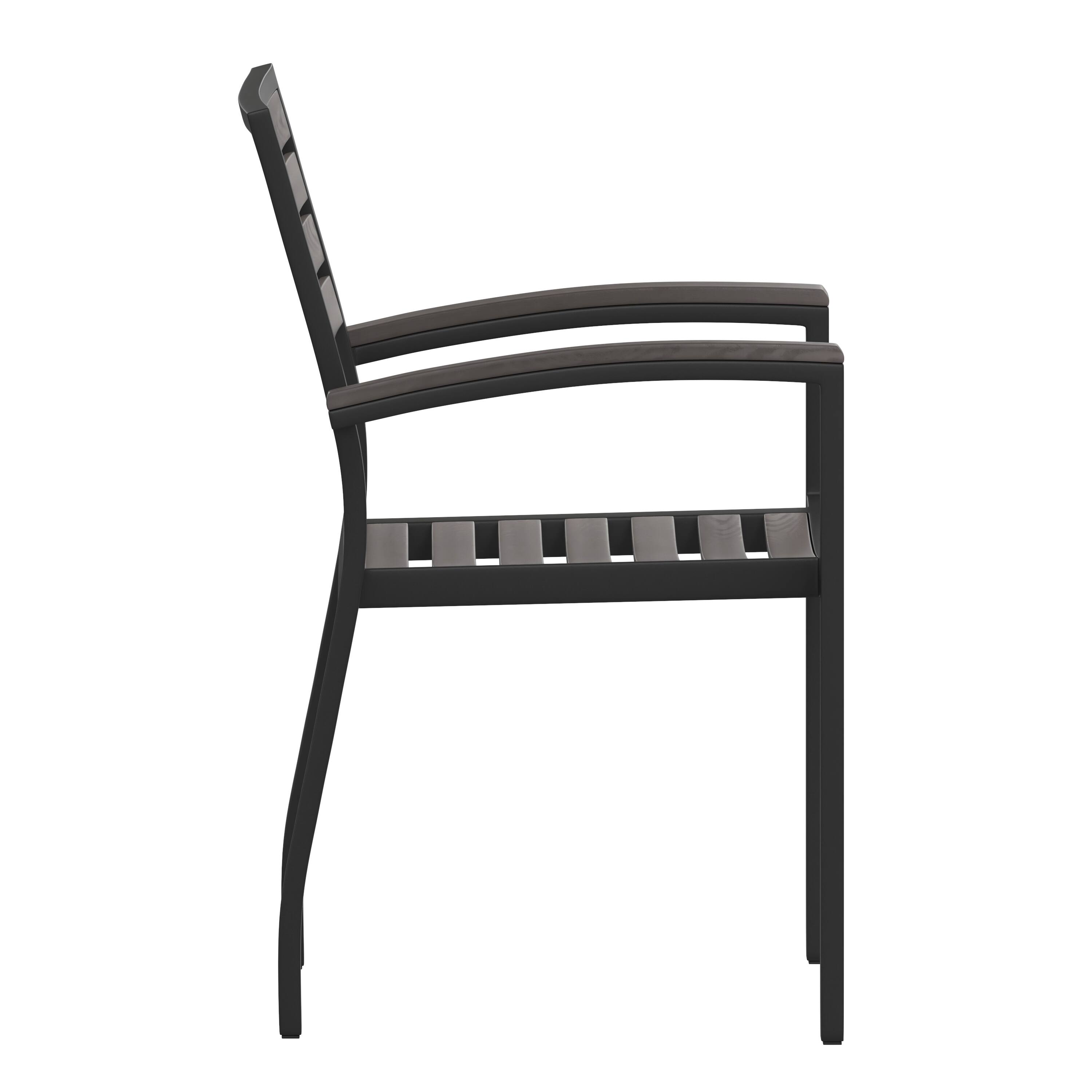 Alt View 9. Emma + Oliver - Set of 2 Stackable All-Weather Aluminum Patio Chairs with Faux Teak Slats - Gray Wash Teak.