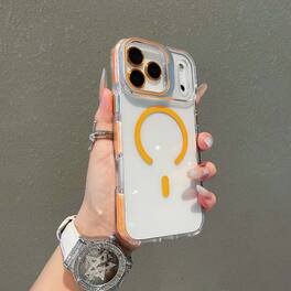 Dteck - Magnetic Clear Case for Apple iPhone 17 Pro Max Built-in Camera Stand, Shockproof Transparent Cover with Lens Protector - Orange