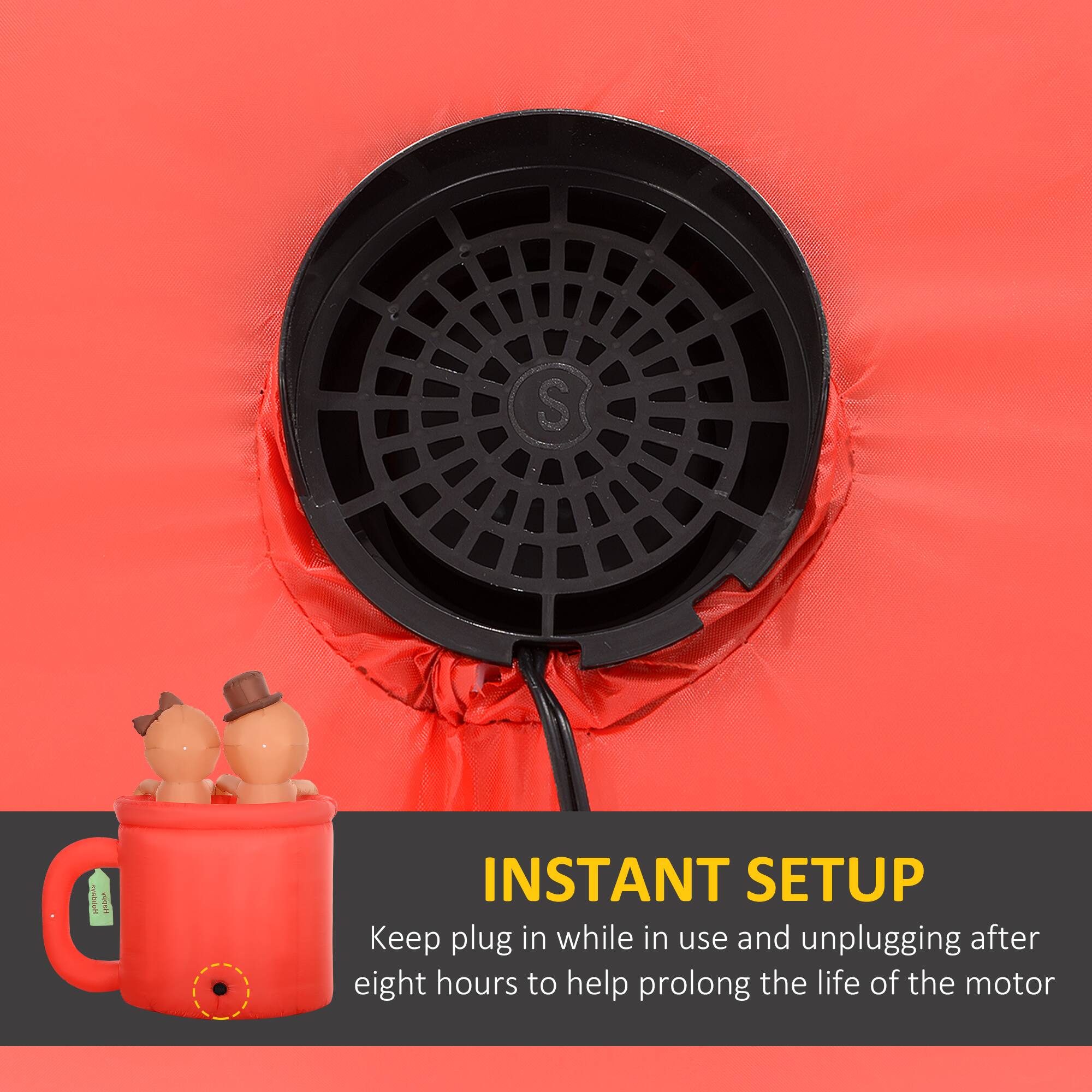 **INSTANT SETUP**

Keep plug in while in use and unplugging after eight hours to help prolong the life of the motor.