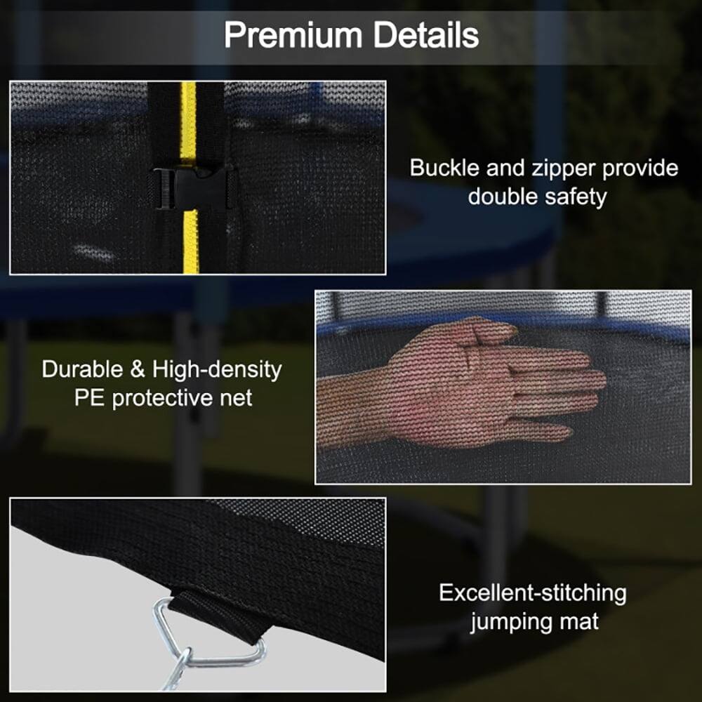 Premium Details

- Buckle and zipper provide double safety
- Durable & High-density PE protective net
- Excellent-stitching jumping mat