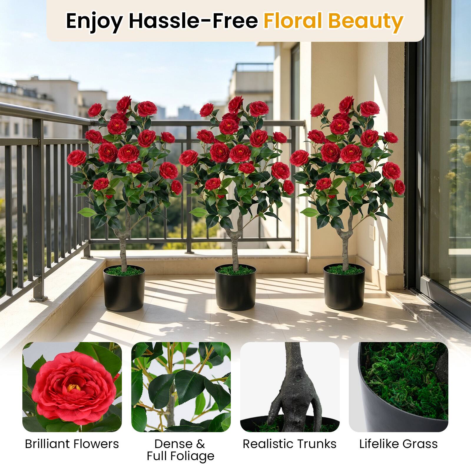Enjoy Hassle-Free Floral Beauty

- Brilliant Flowers
- Dense & Full Foliage
- Realistic Trunks
- Lifelike Grass