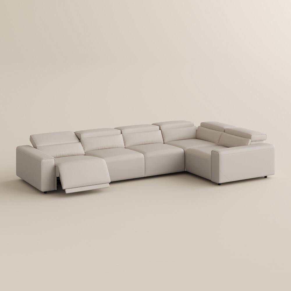 Alt View 9. POVISON - 141" Minimalist Power Reclining Sectional L-shaped Leather Sofa,  2 Deep Seat 90°-145° Recline, Waterproof,Black - Beige Sustainable Leather.