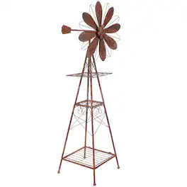 Sunnydaze - Rustic Windmill Indoor/Outdoor Metal Garden Statue - 51 in - Brown