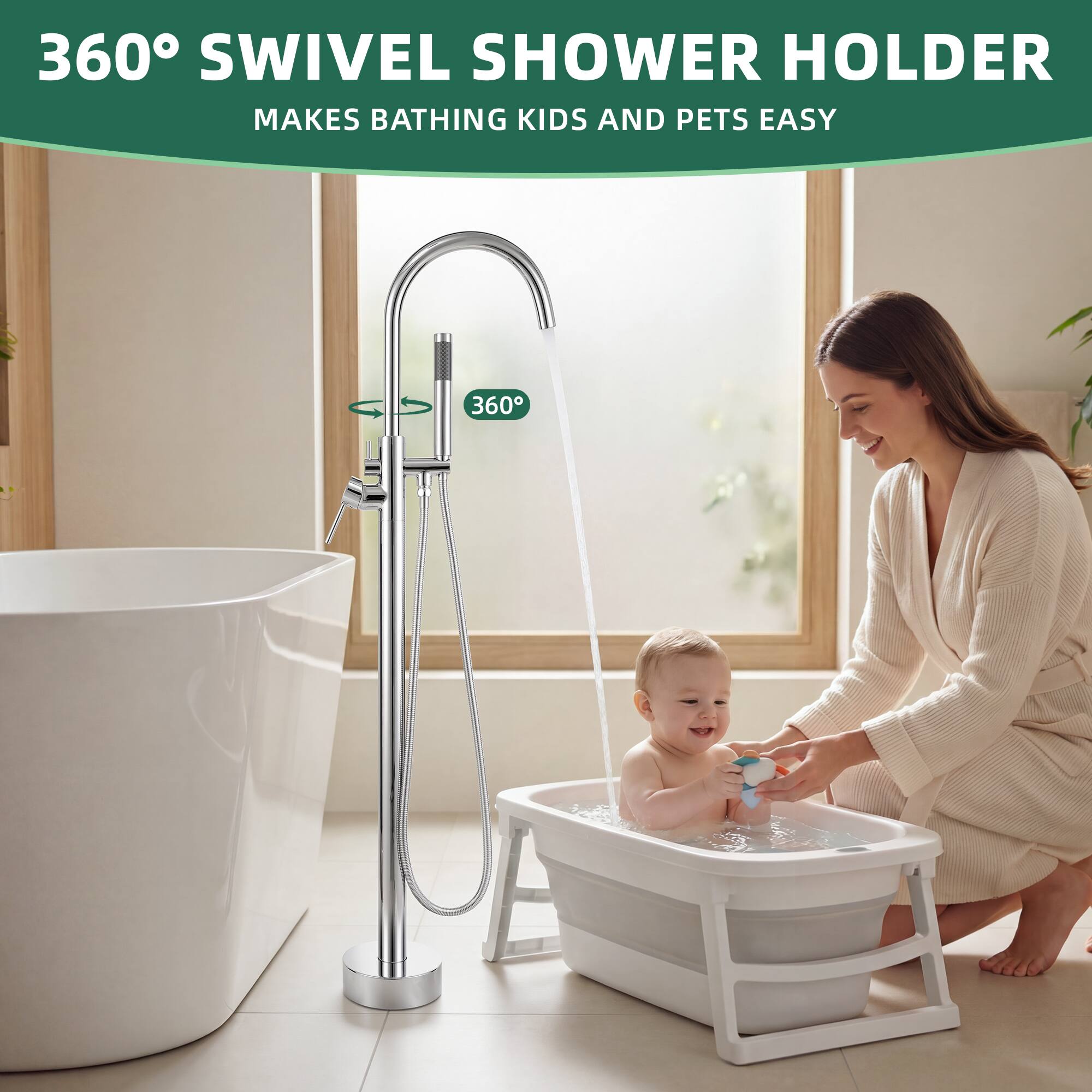 360° SWIVEL SHOWER HOLDER  
MAKES BATHING KIDS AND PETS EASY