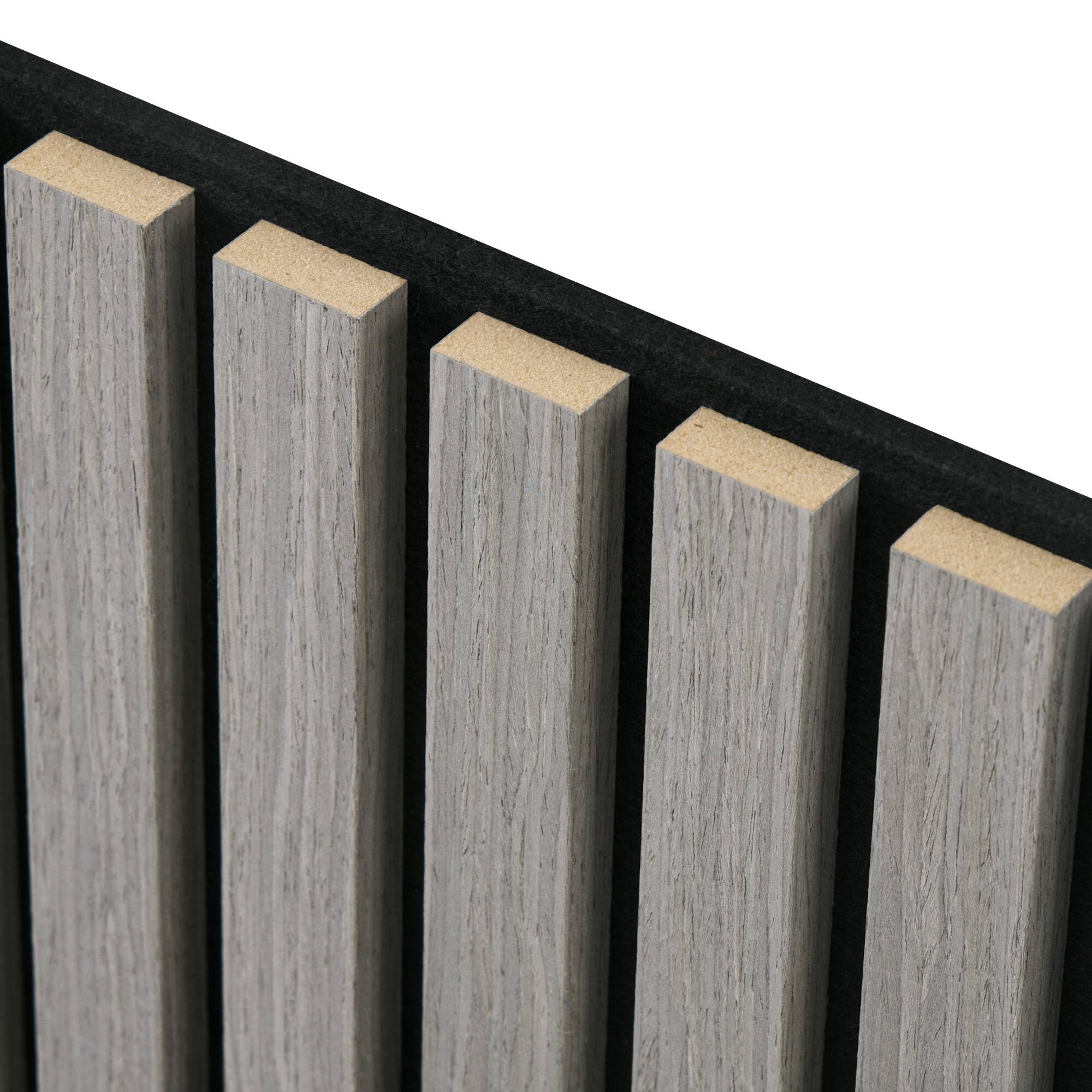 Alt View 8. Homcom - 4-Pack 24"x24" Faux Wood Acoustic Panels - 3D Peel-Stick Wall & Ceiling Tiles, Sound Absorbing Slat Decor​ - Gray.