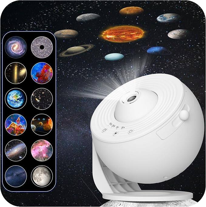 FLYBIRD - Flylily HD Image Star Galaxy Projector for Bedroom 13 Film Discs Planetarium Projector 360° Rotating - White