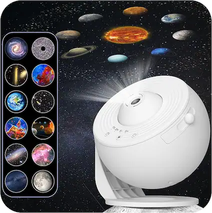 Front. FLYBIRD - Flylily HD Image Star Galaxy Projector for Bedroom 13 Film Discs Planetarium Projector 360° Rotating - White.