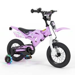 Costway - 12" Kids Bike with Removable Training Wheels, Dual Brake System for Ages 3-4 Years - Purple