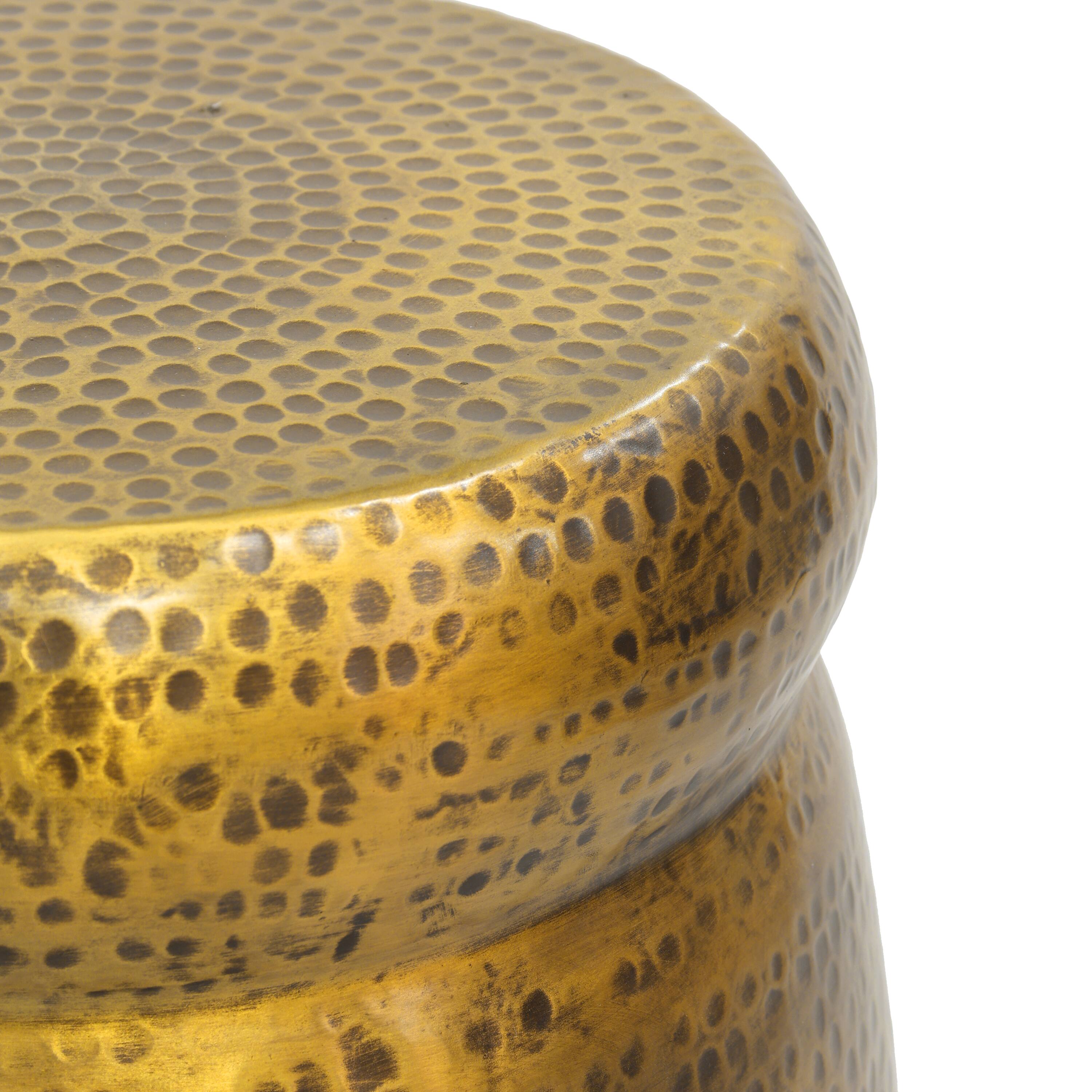 Alt View 2. Manhattan Lane - Kvira 21" Round Drum Side End Table | Artisan Hammered Embossed Texture - Antique Brass.
