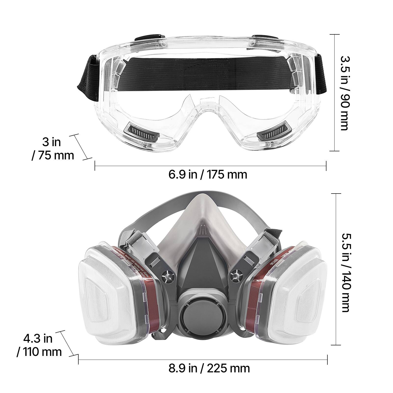 - 3 in / 75 mm
- 6.9 in / 175 mm
- 3.5 in / 90 mm
- 5.5 in / 140 mm
- 4.3 in / 110 mm
- 8.9 in / 225 mm