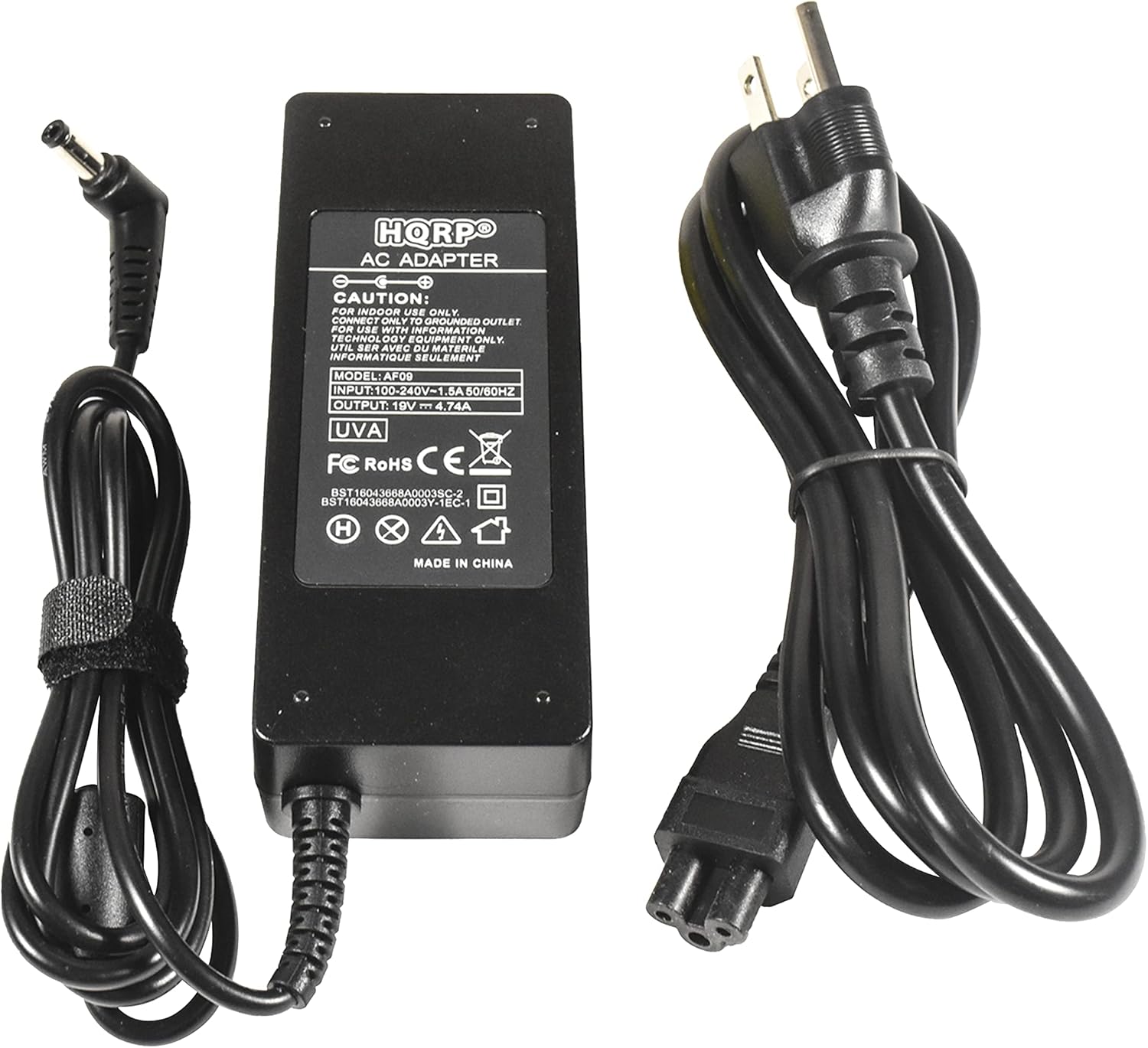 HORPO AC ADAPTER  
CAUTION: FOR INDOOR USE ONLY. CONNECT ONLY TO GROUNDED OUTLET FOR USE WITH INFORMATION TECHNOLOGY EQUIPMENT ONLY.  
UTILISER AVEC DU MATERIEL INFORMATIQUE SEULEMENT  
MODEL: AFOR  
INPUT: 100-240V~1.8A 50/60HZ  
OUTPUT: 19V 4.74A  
UVA  
FC RoHS CE  
BST16043668A0003SC-2  
BST16043668A0003Y-1EC-1  
MADE IN CHINA