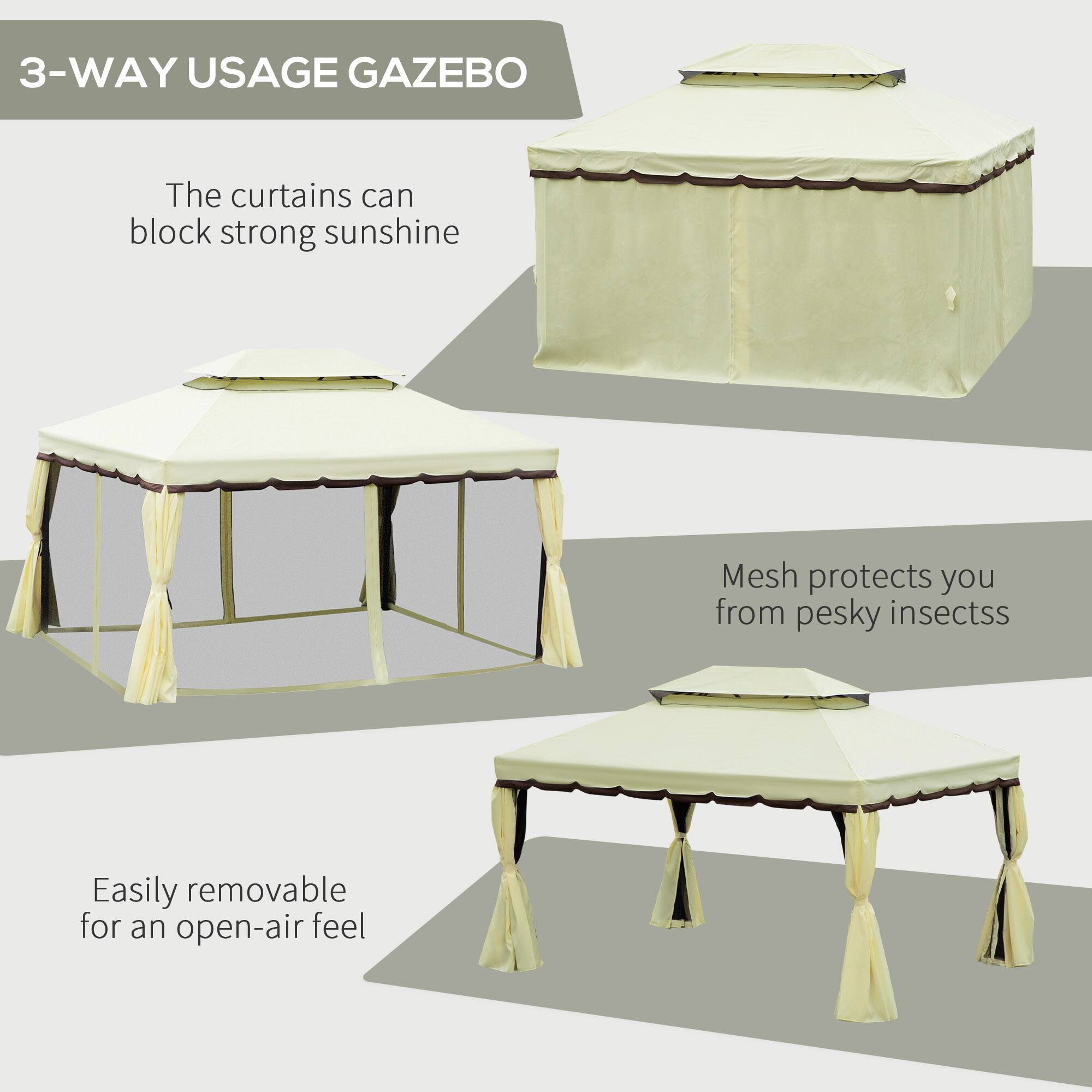 3-WAY USAGE GAZEBO

The curtains can block strong sunshine

Mesh protects you from pesky insects

Easily removable for an open-air feel