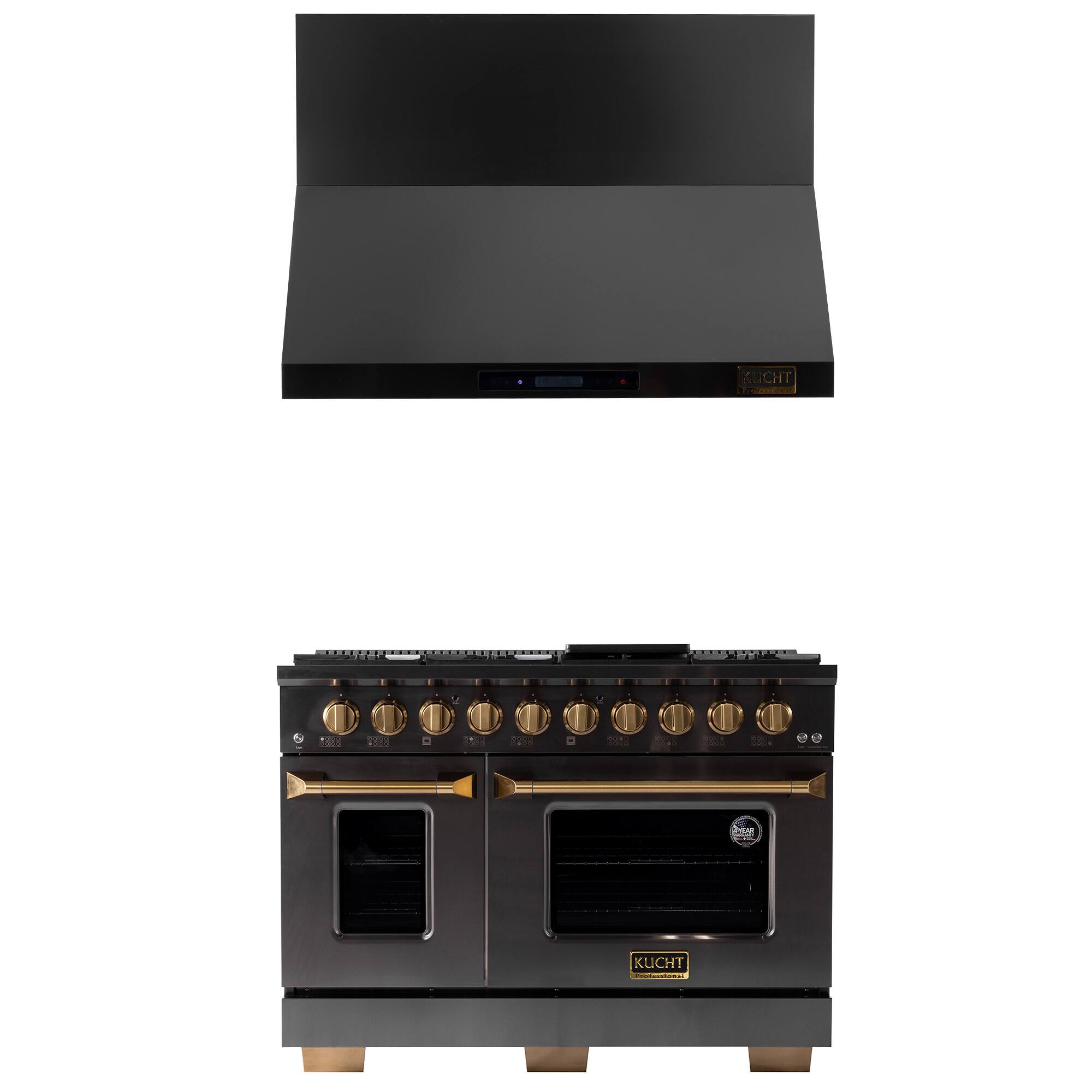 Kucht - 48 in. 6.7 cu. ft. 8-Burners Dual Fuel Range for Natural Gas in Gemstone + Wall Mount Range Hood - Gemstone