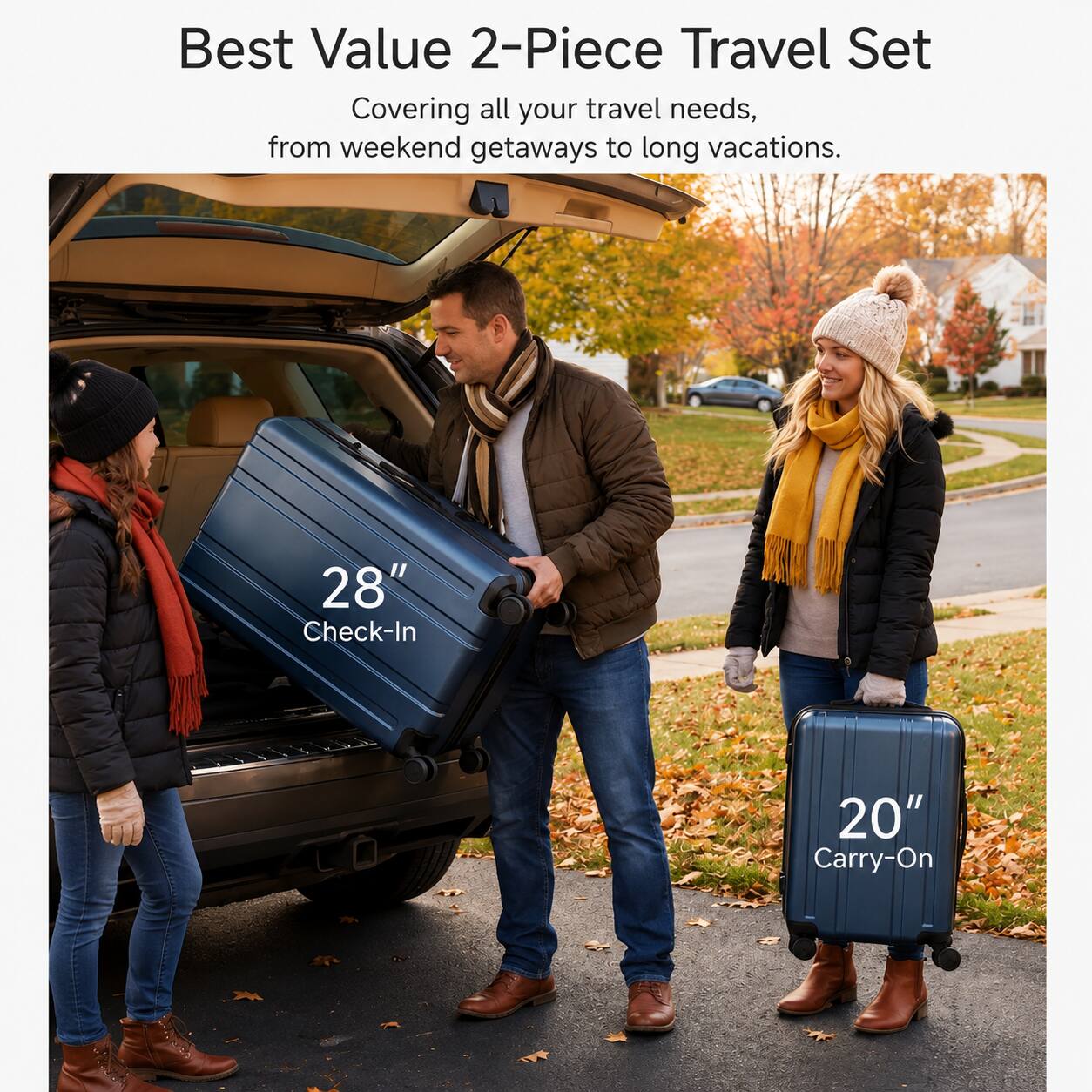 Best Value 2-Piece Travel Set  
Covering all your travel needs, from weekend getaways to long vacations.  
28" Check-In  
20" Carry-On