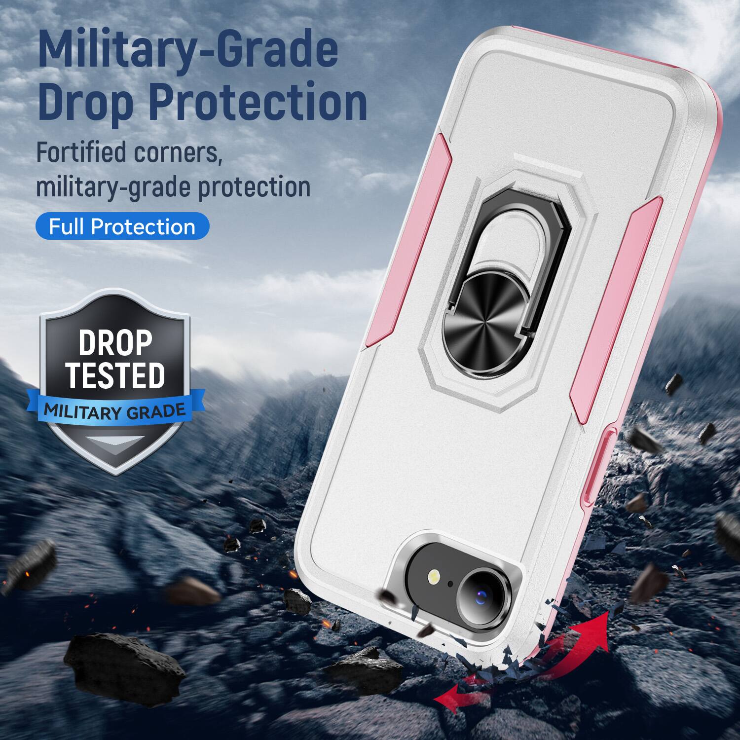 Military-Grade Drop Protection  
Fortified corners, military-grade protection  
Full Protection  

DROP TESTED  
MILITARY GRADE