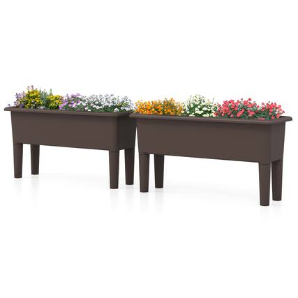 Front. Gymax - Gymax 2 PCS Raised Garden Beds with Detachable Legs & Drainage Hole for Vegetables Coffee - Coffee.