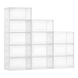 VEVOR - Shoe Storage Boxes, 12 Pack Clear Stackable Shoe Boxes Storage Organizers with Magnetic Door, Fit up to US Size 13 - Transparent White