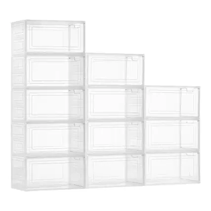 Front. VEVOR - Shoe Storage Boxes, 12 Pack Clear Stackable Shoe Boxes Storage Organizers with Magnetic Door, Fit up to US Size 13 - Transparent White.