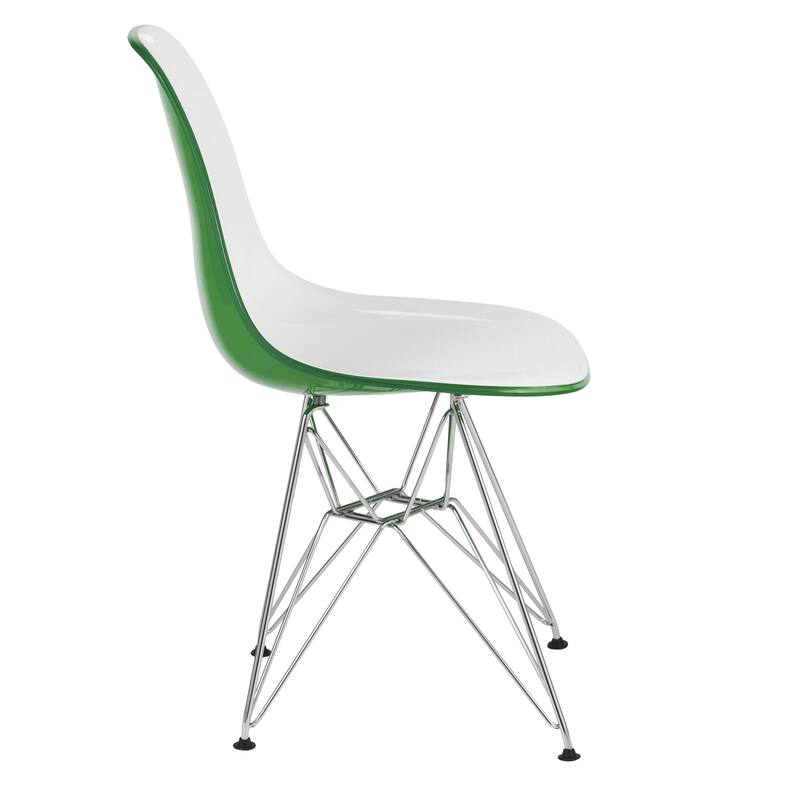 Back. LeisureMod - Cresco Modern Acrylic Dining Chair, Ergonomic Curved Seat with Chrome Eiffel Base - White Green.