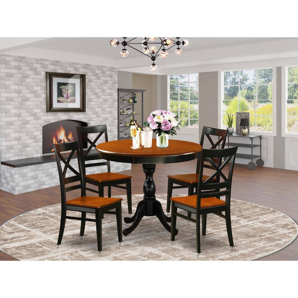 Angle. East West Furniture - East West Furniture 5-Piece Kitchen Table Set Contains a Kitchen Table and 4 Wooden Chairs with X Back - Black Finish - Multi-Color.