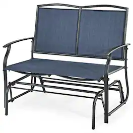 Gymax - Patio Glider Rocking Bench Double 2 Person Chair Loveseat Garden Grey - Blue