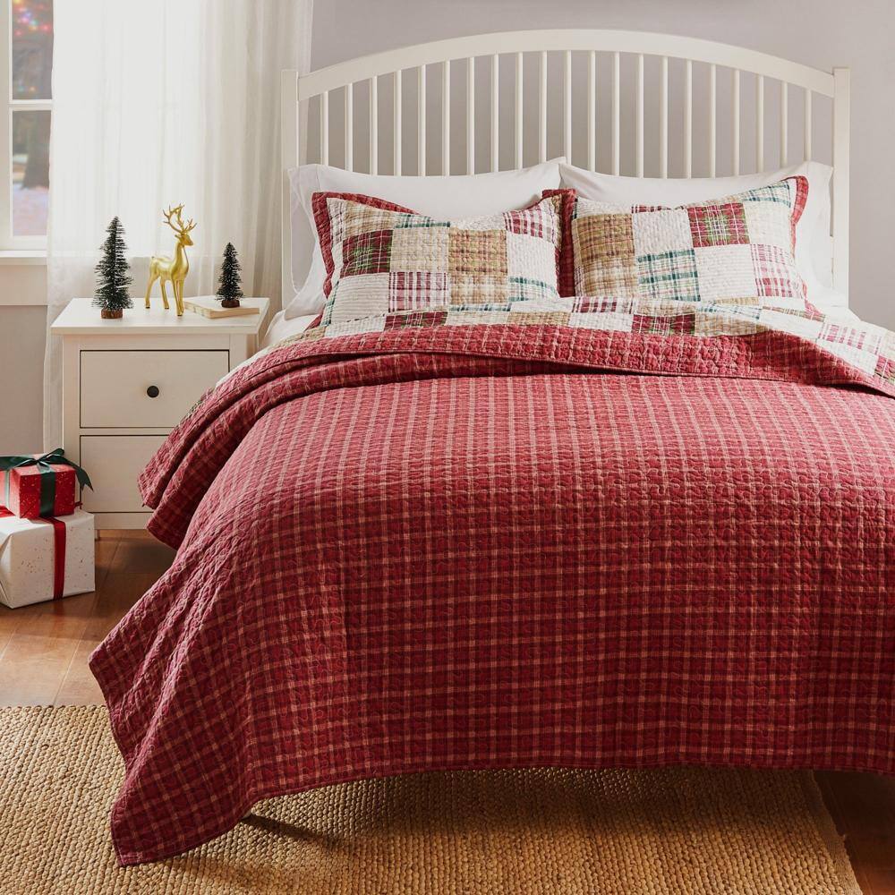 Alt View 2. Greenland Home Fashions - Greenland Home Fashion Oxford Quilt Set 2 Pieces Quilt Set Including Pillow Sham Twin/XL Red - Red.