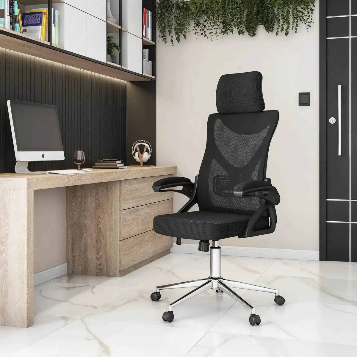 Front. Techni Mobili - Premium Ergonomic Office Chair With Headrest And Lumbar - Black.