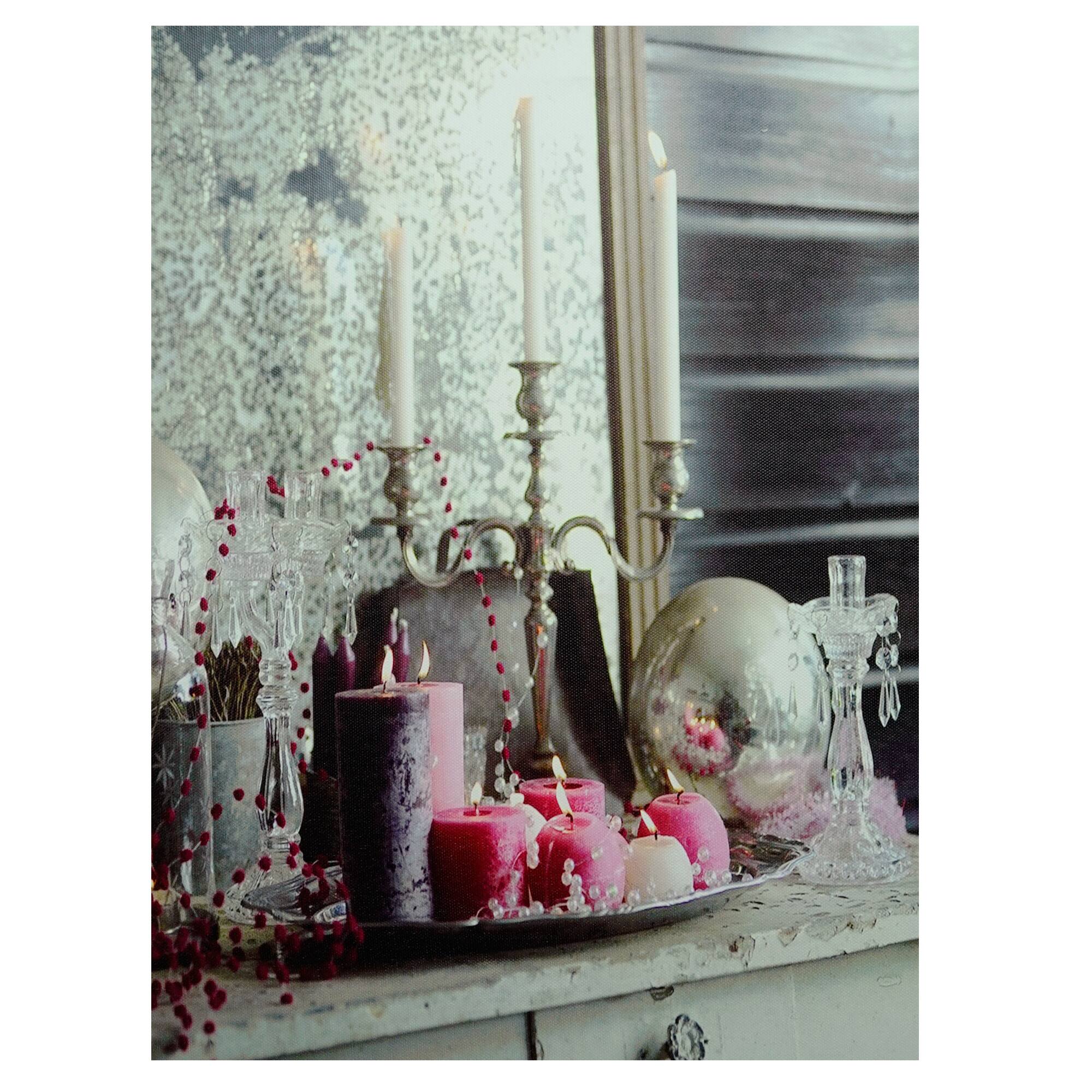 Front. Northlight - LED Lighted Regal Romance Candleabra Christmas Canvas Wall Art 15.75" x 12" - Pink.