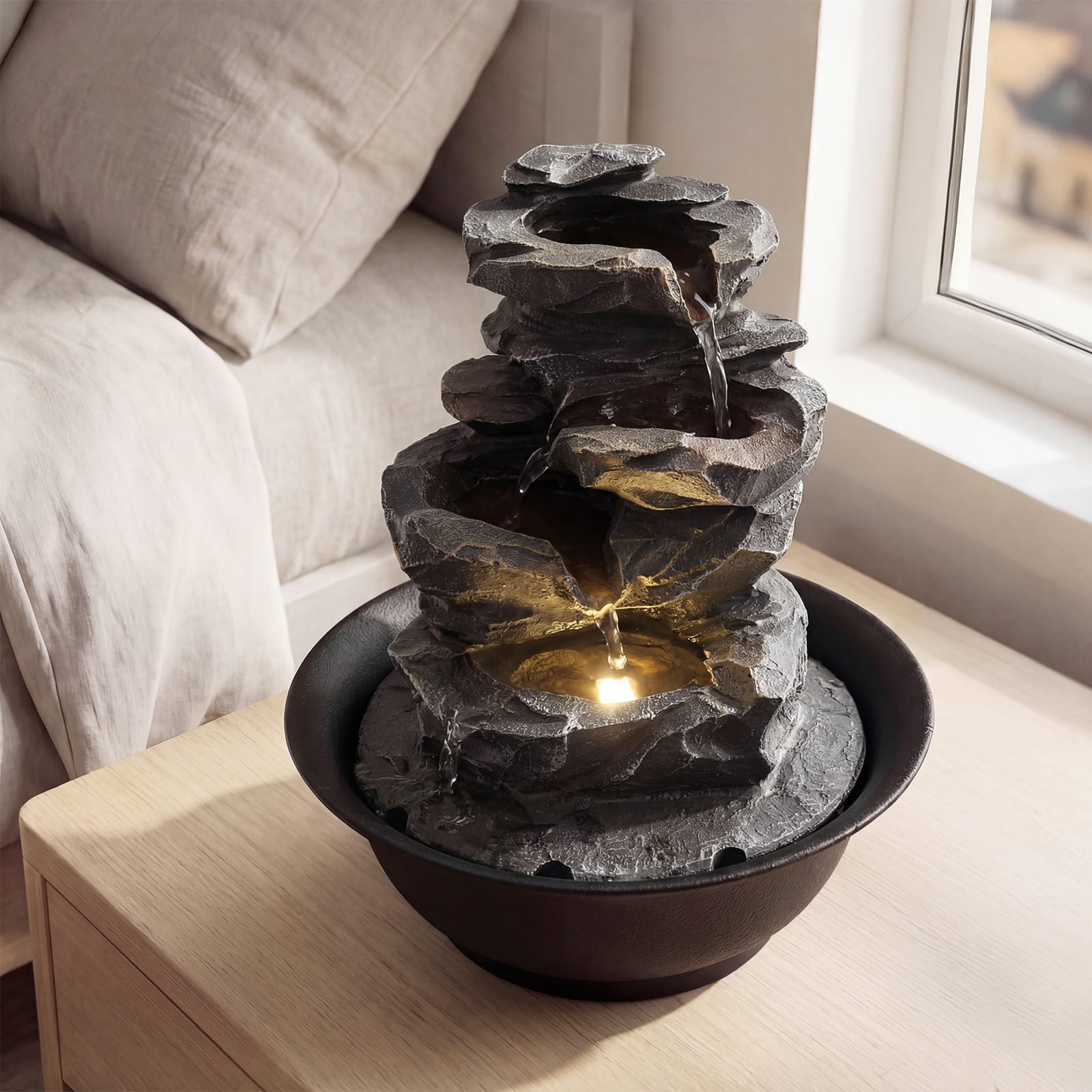 Gymax Tabletop Water Fountain w/LED Light Pump & Adjustable Flow