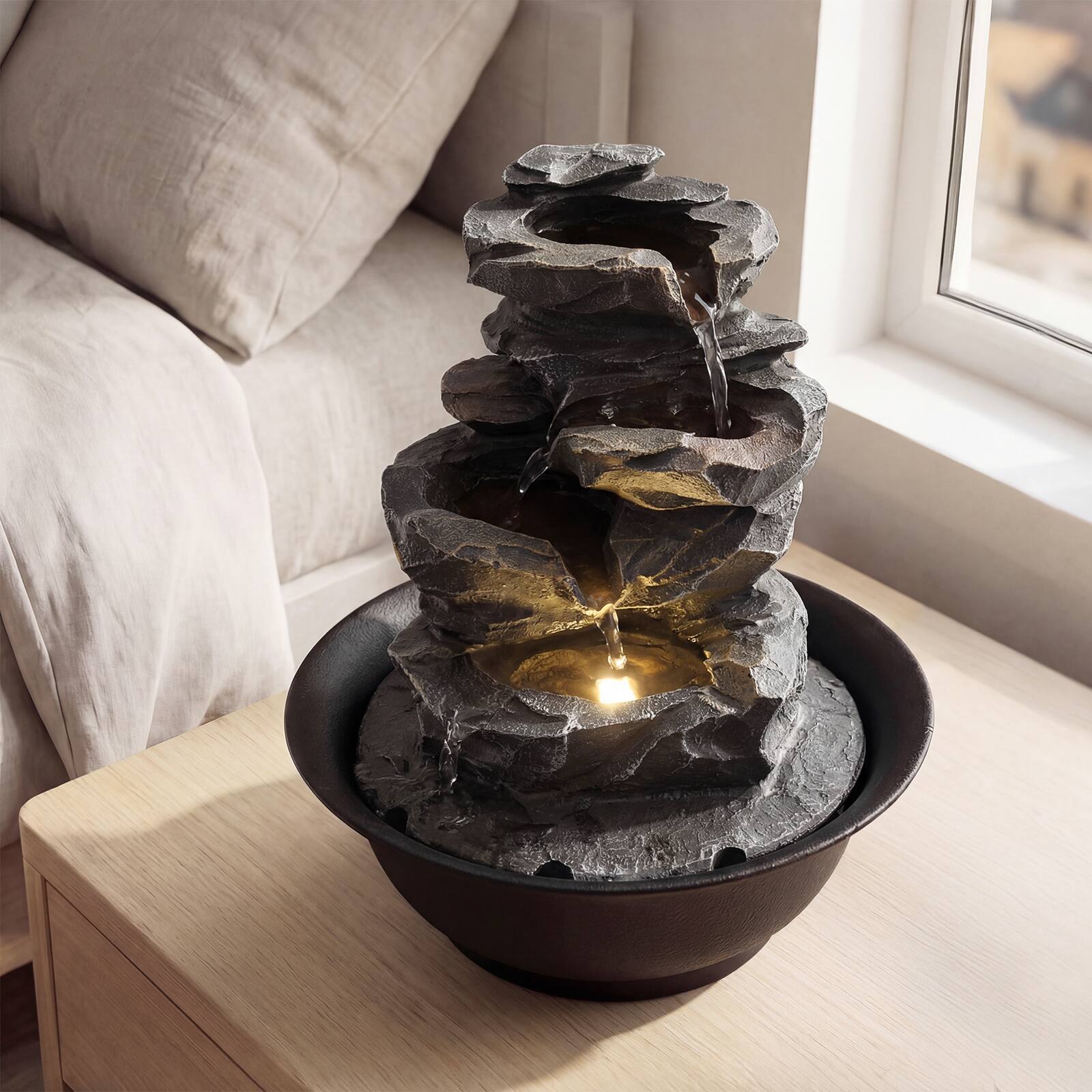 Alt View 1. Gymax - Gymax Tabletop Water Fountain w/LED Light Pump & Adjustable Flow for Home Office - Black.