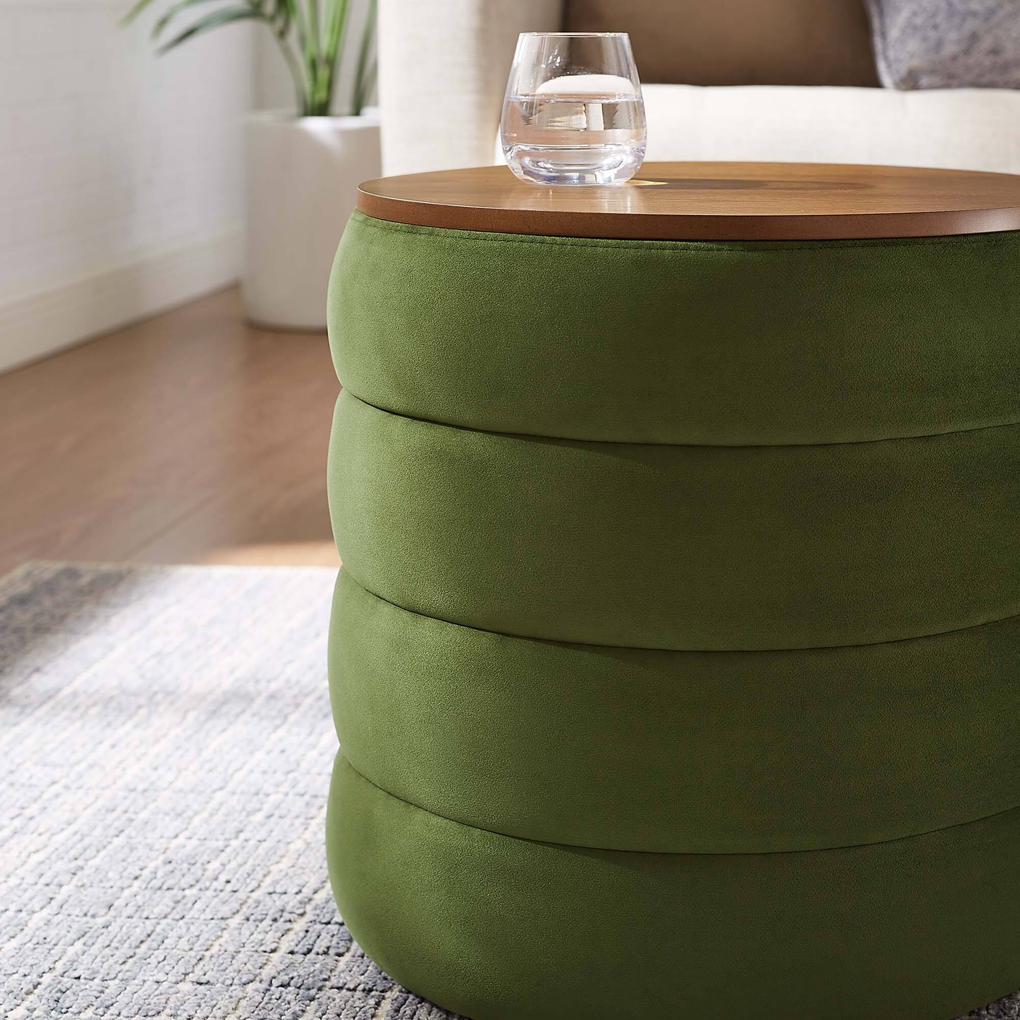 Alt View 2. Modway - Mezzo Round Performance Velvet Storage Ottoman by Modway - Moss Green.