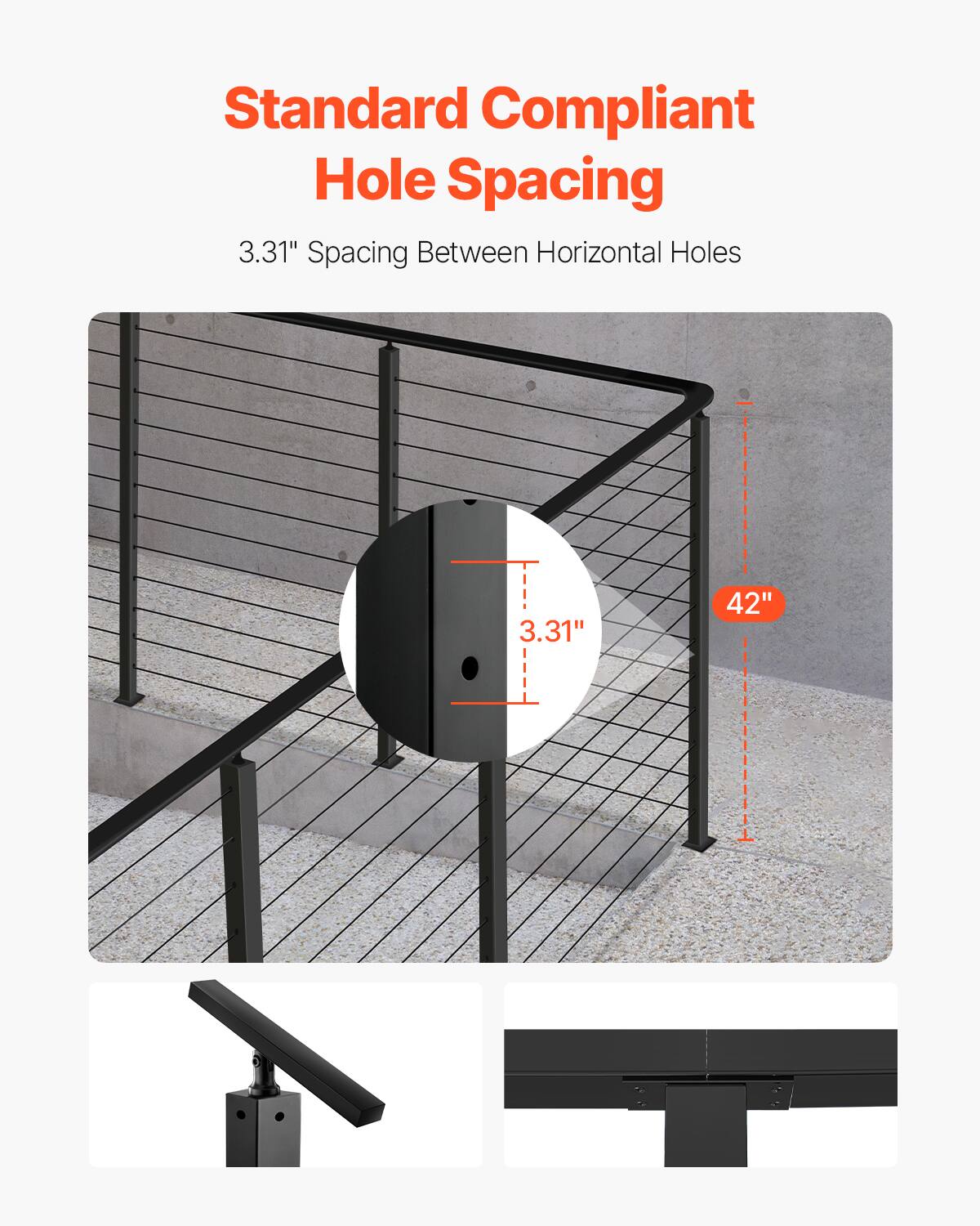 Standard Compliant Hole Spacing  
3.31" Spacing Between Horizontal Holes  
42"