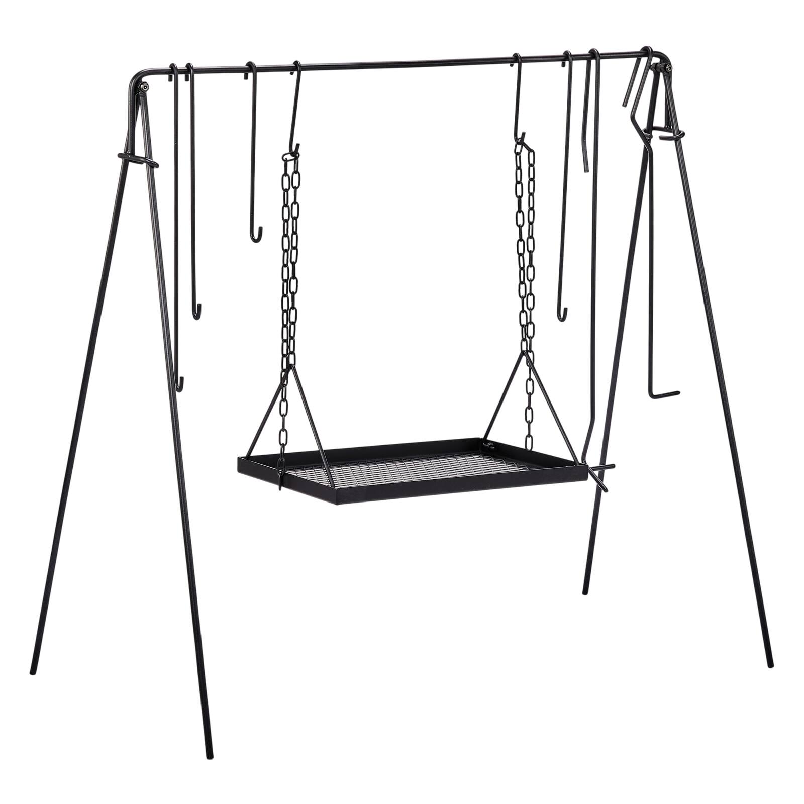 Front. Winado - Portable Grill Swing Campfire Grill Stand with Iron Grill Grate, Hooks, Carry Bag for Outdoor Camping BBQ Picnic Party - Black.