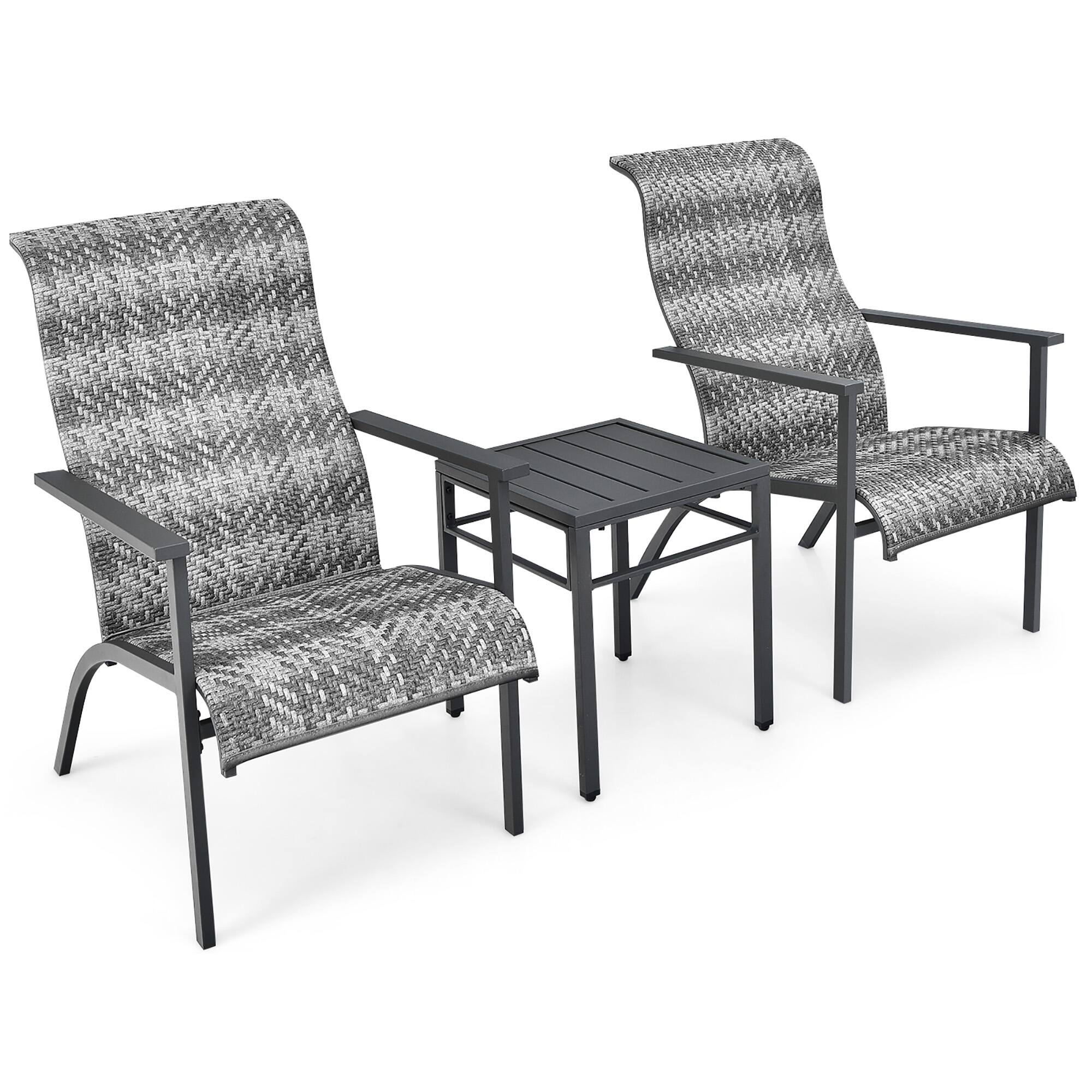 Alt View 1. Gymax - Gymax 3PCS Rattan Bistro Chair Set Patio Furniture Set W/Table Mix Gray - Mix gray.