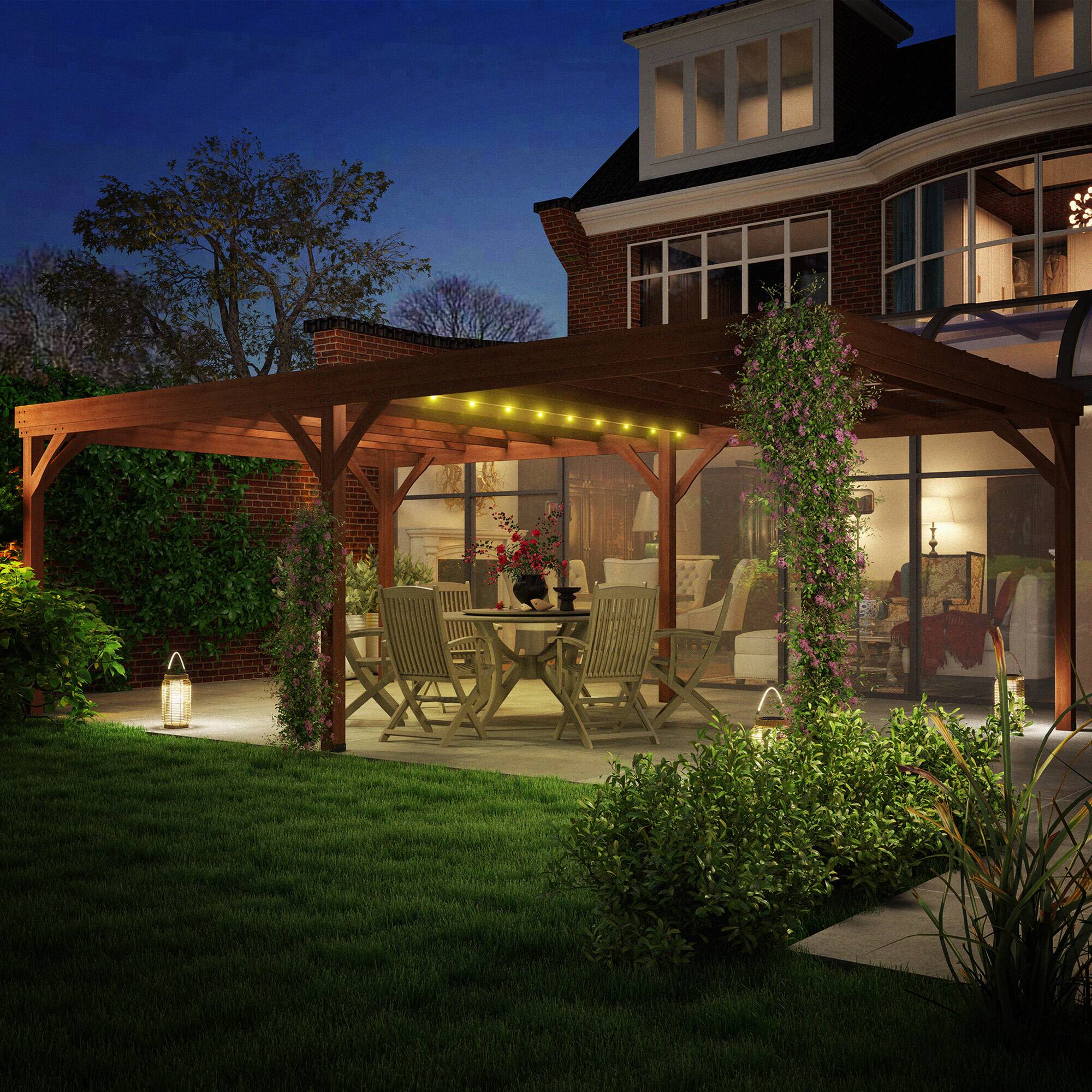 Alt View 6. Outsunny - 12' x 20' Outdoor Pergola, Wood Gazebo Grape Trellis with Concrete Anchors for Climbing Plant Support - Brown.