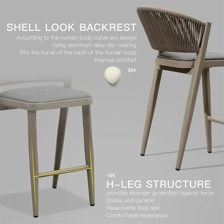 **SHELL LOOK BACKREST**  
According to the human body curve arc design  
Using aluminum alloy die-casting  
Fits the curve of the back of the human body  
Improve comfort  

**H-LEG STRUCTURE**  
provides stronger protection against force  
Stable and durable  
Reasonable foot rest  
Comfortable experience