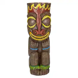 Northlight - 16" Solar Lighted Polynesian Outdoor Garden Fire Tiki Statue - Brown