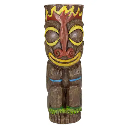 Front. Northlight - 16" Solar Lighted Polynesian Outdoor Garden Fire Tiki Statue - Brown.