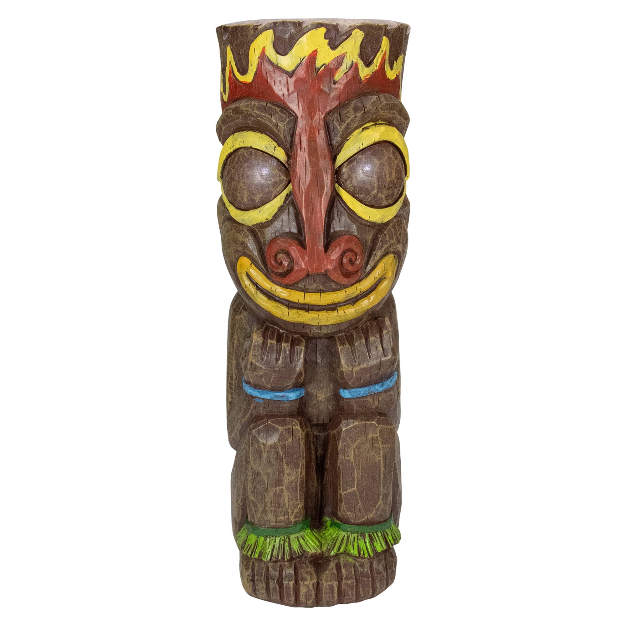 Front. Northlight - 16" Solar Lighted Polynesian Outdoor Garden Fire Tiki Statue - Brown.
