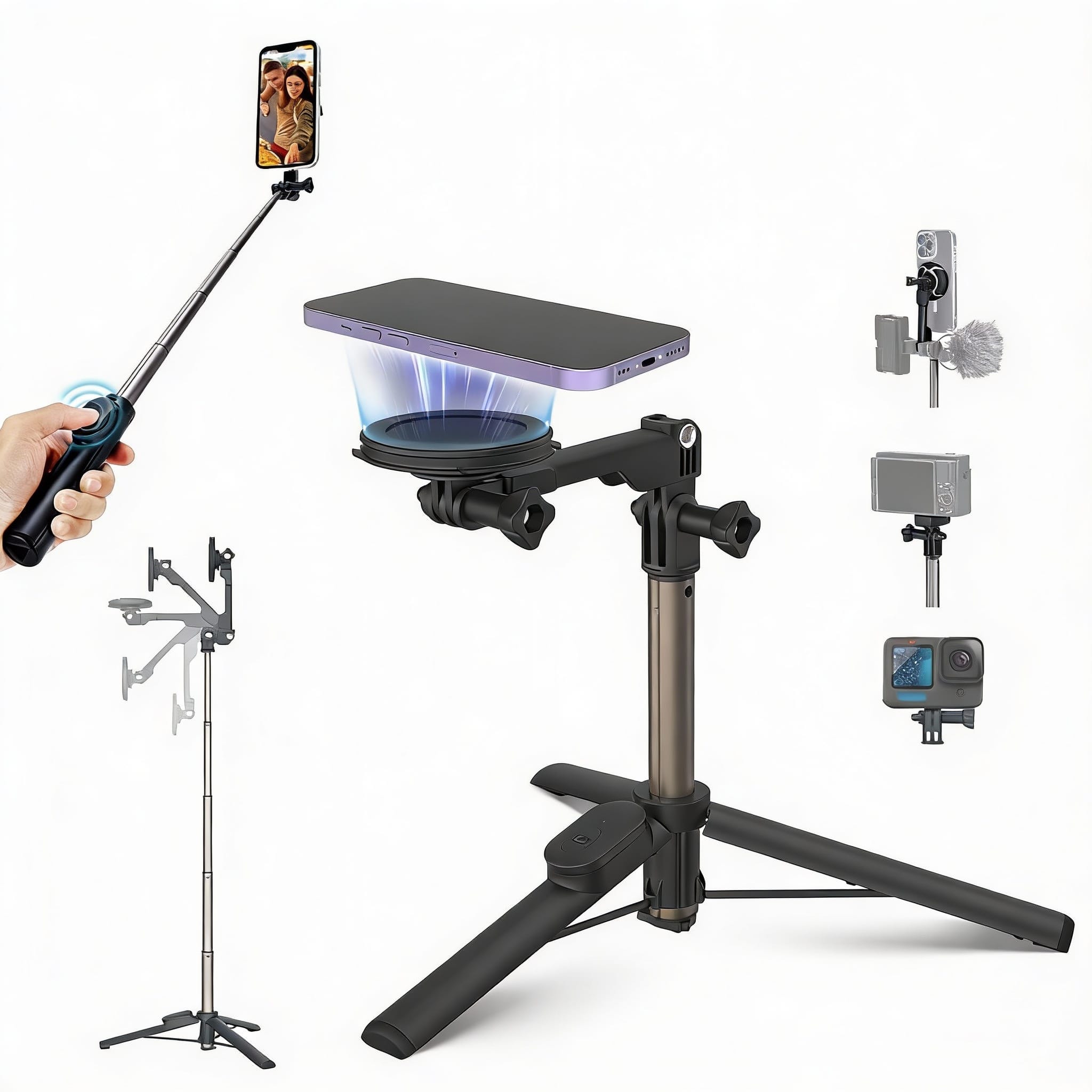 METALTON - Magnetic Selfie Stick Tripod With Remote Stand For Pro Max Mini Phone Magsafe Android Compact Camera - Default