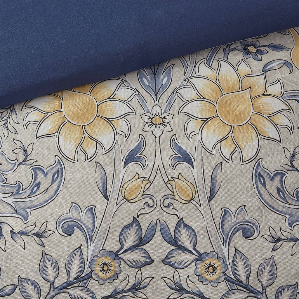 Alt View 5. Gracie Mills - Gracie Mills Marlon 5-Piece Cotton Botanical Duvet Cover Set - Blue/Yellow.