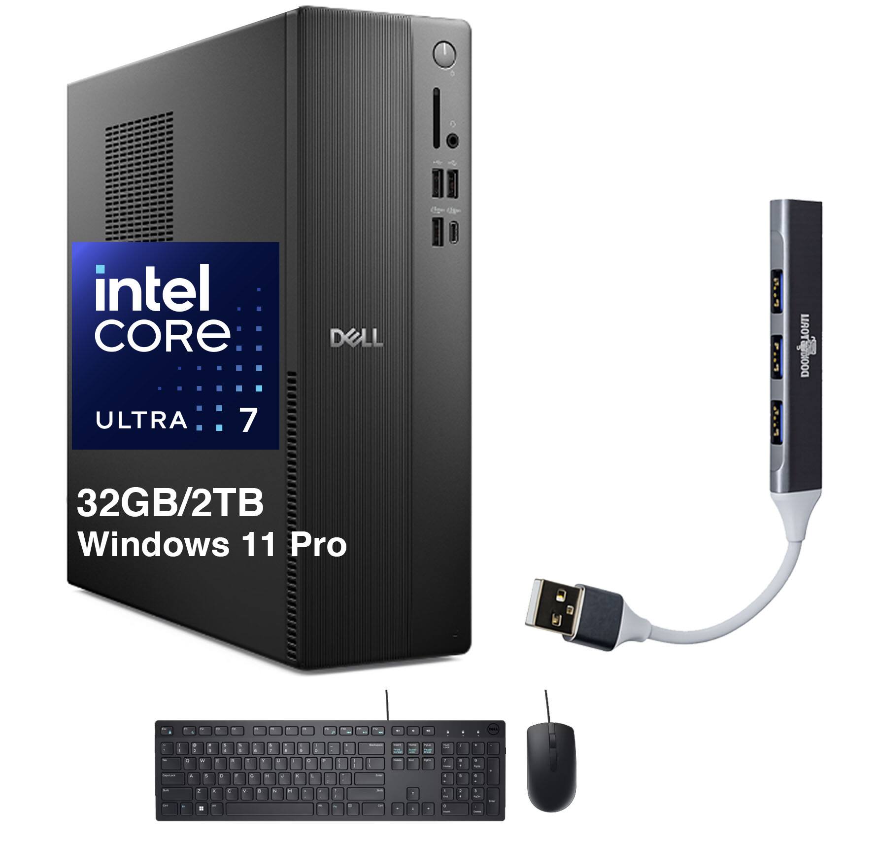 Dell - Upgraded - Tower ECT1250 Desktop (Ultra 7-265, 32GB, 2TB SSD, Intel UHD, WiFi 6, Bluetooth 5.4, Win 11 Pro) w/USB Hub - Black