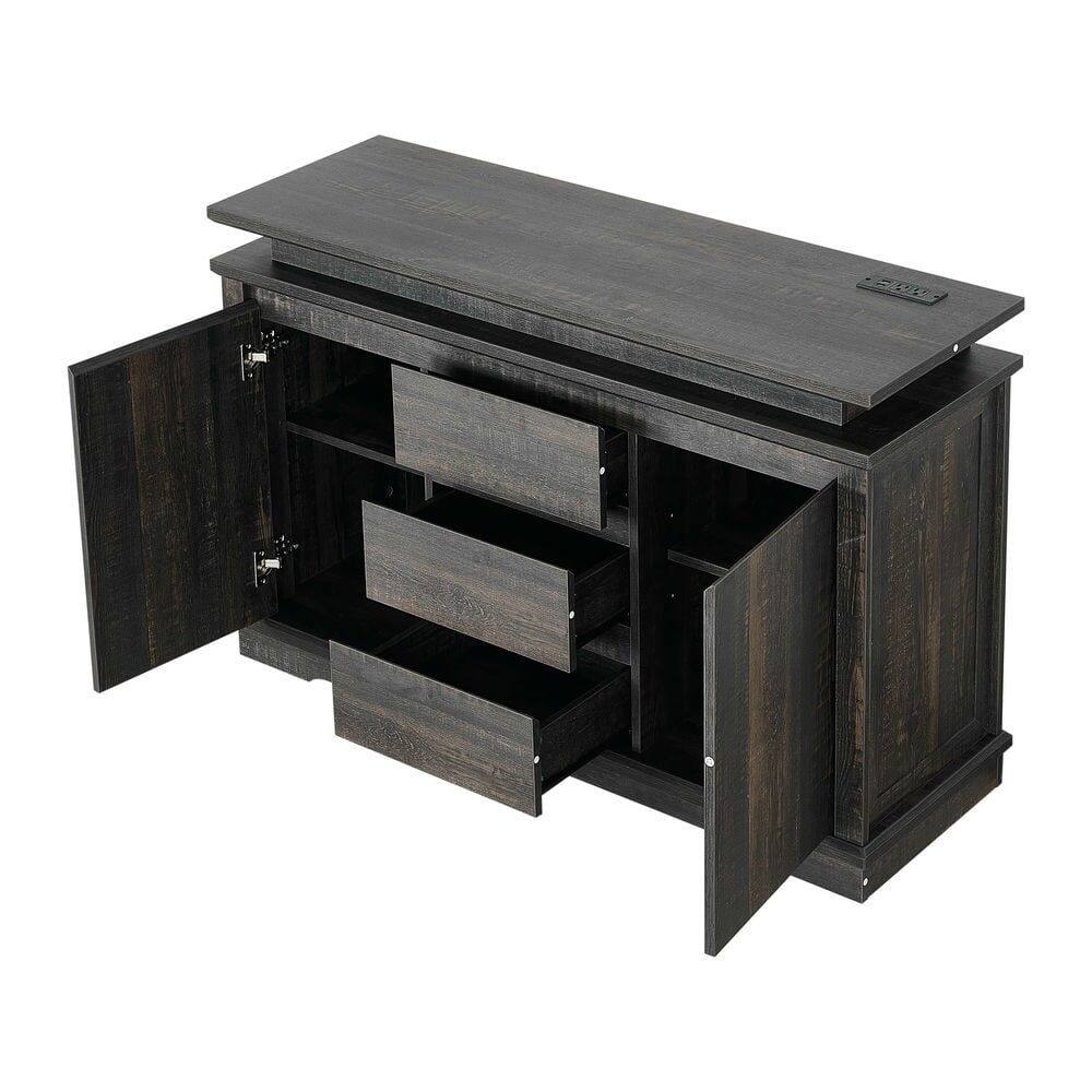 Alt View 9. Kadyn - Kadyn Console Table with LED Light, Wooden Storage Cabinet with Drawers and Doors for Entryway, Dark Wood Grain - Gray.