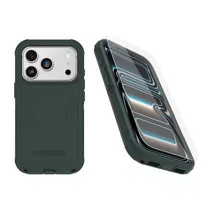 Front. OtterBox - OtterBox iPhone 17 Pro (Only) Bundle: Defender Series Case & Screen Protector - Case Only - Rugged - Snaps on MagSafe - Roasted Cashew Mist (Green & Black).